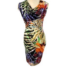 Multicolor FRANK LYMAN Cowl-neck stretch sheath dress 4